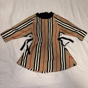 Burberry Beige and Black Striped baby girl dress